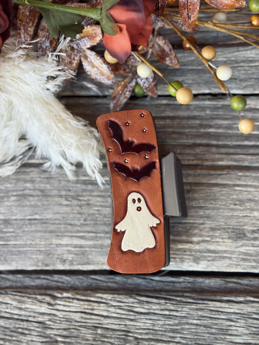 Boo-tastic leather hair claw