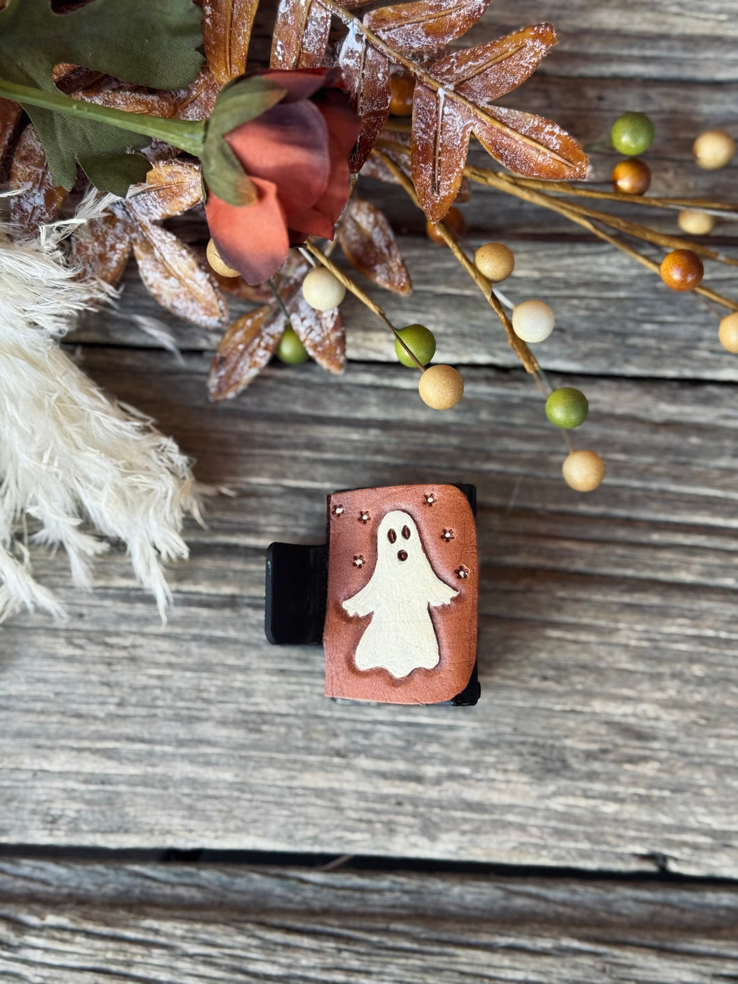 Ghost and bats leather hair claw clip (small)