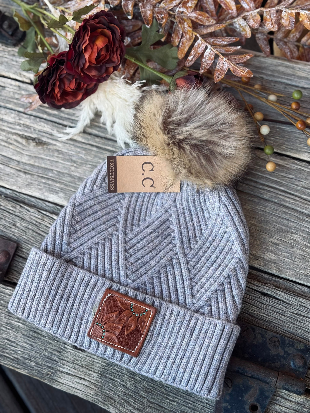 Leather Patch Winter Beanie