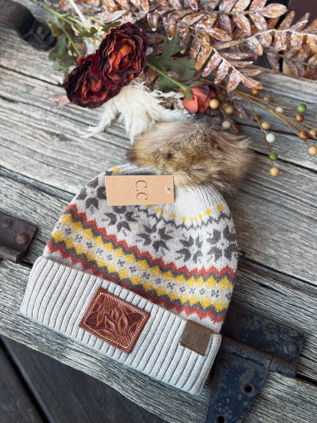 Leather Patch Winter Beanie