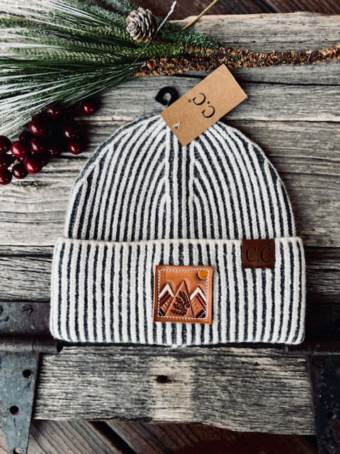 Leather Patch Winter Beanie