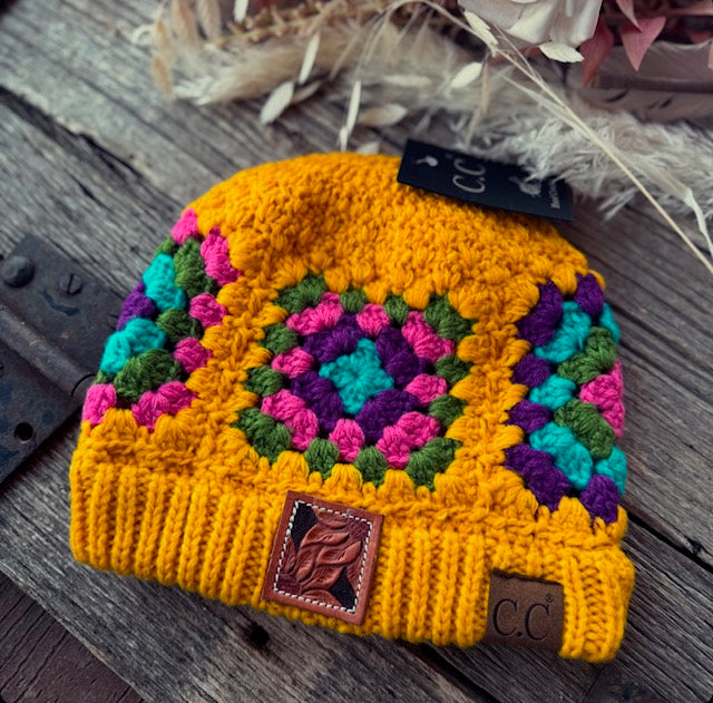 CC hand crochet beanie with sunflowers (3) - Kid size